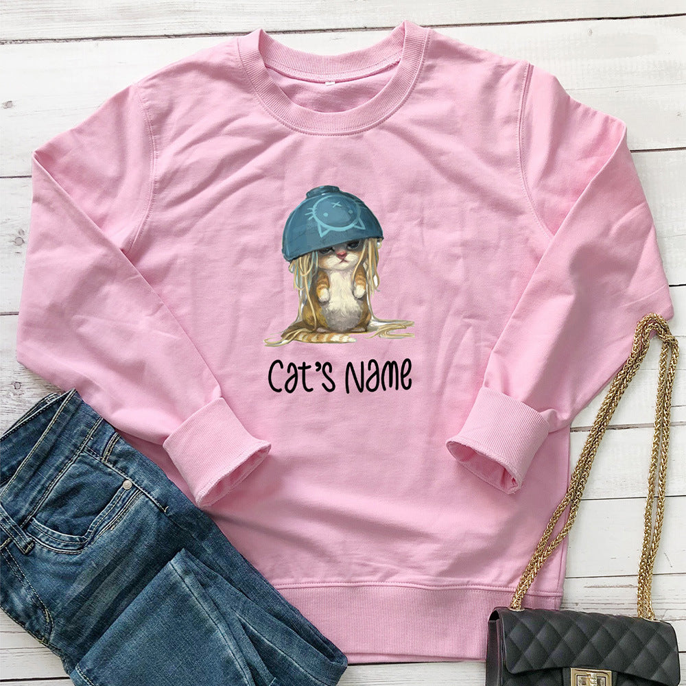 Cat's name cat noodle printed hoodie