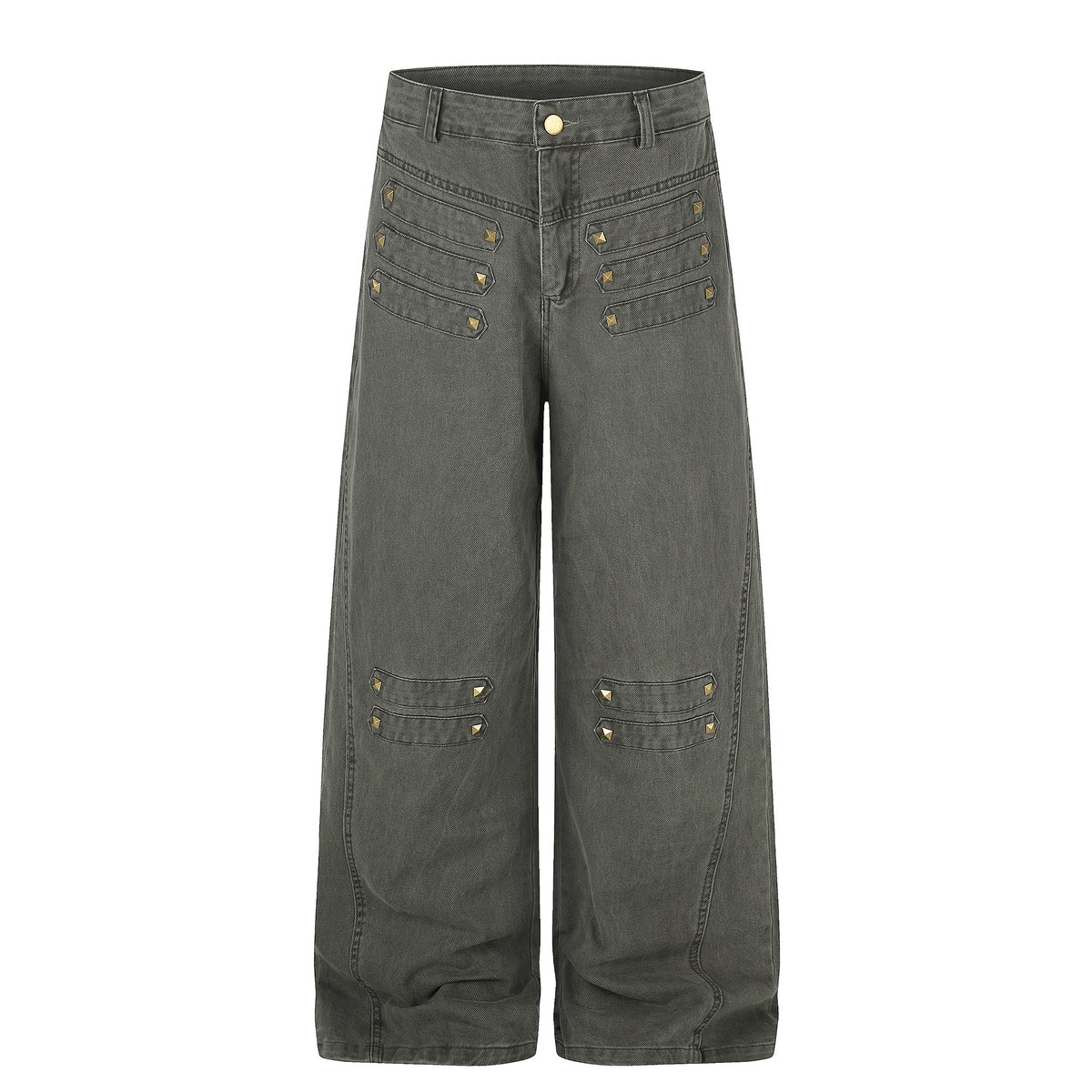 Metal Rivet Wide Leg Cargo Pants Distressed Wash Vintage Drape Casual Trousers