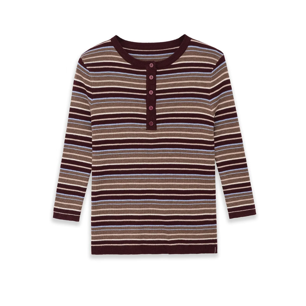 Long sleeved round neck striped knitted sweater for women