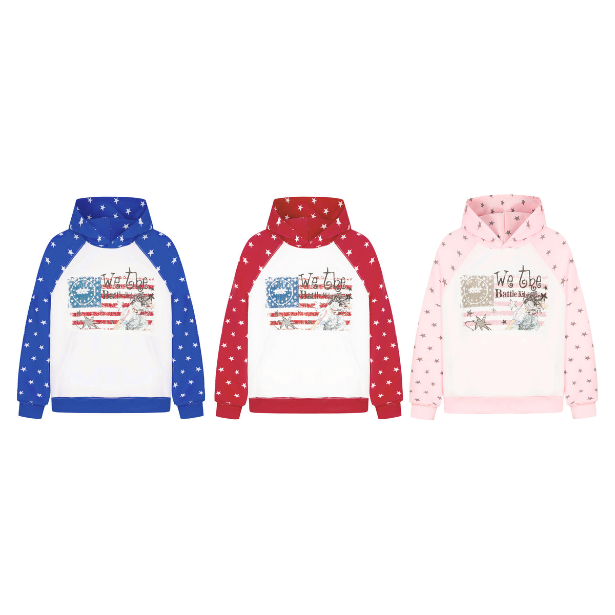 Star Flag Print Raglan Sleeve Hooded Pullover Sweatshirt