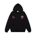 Letter Embroidery Hooded Pullover Sweatshirt with Back Ring Print
