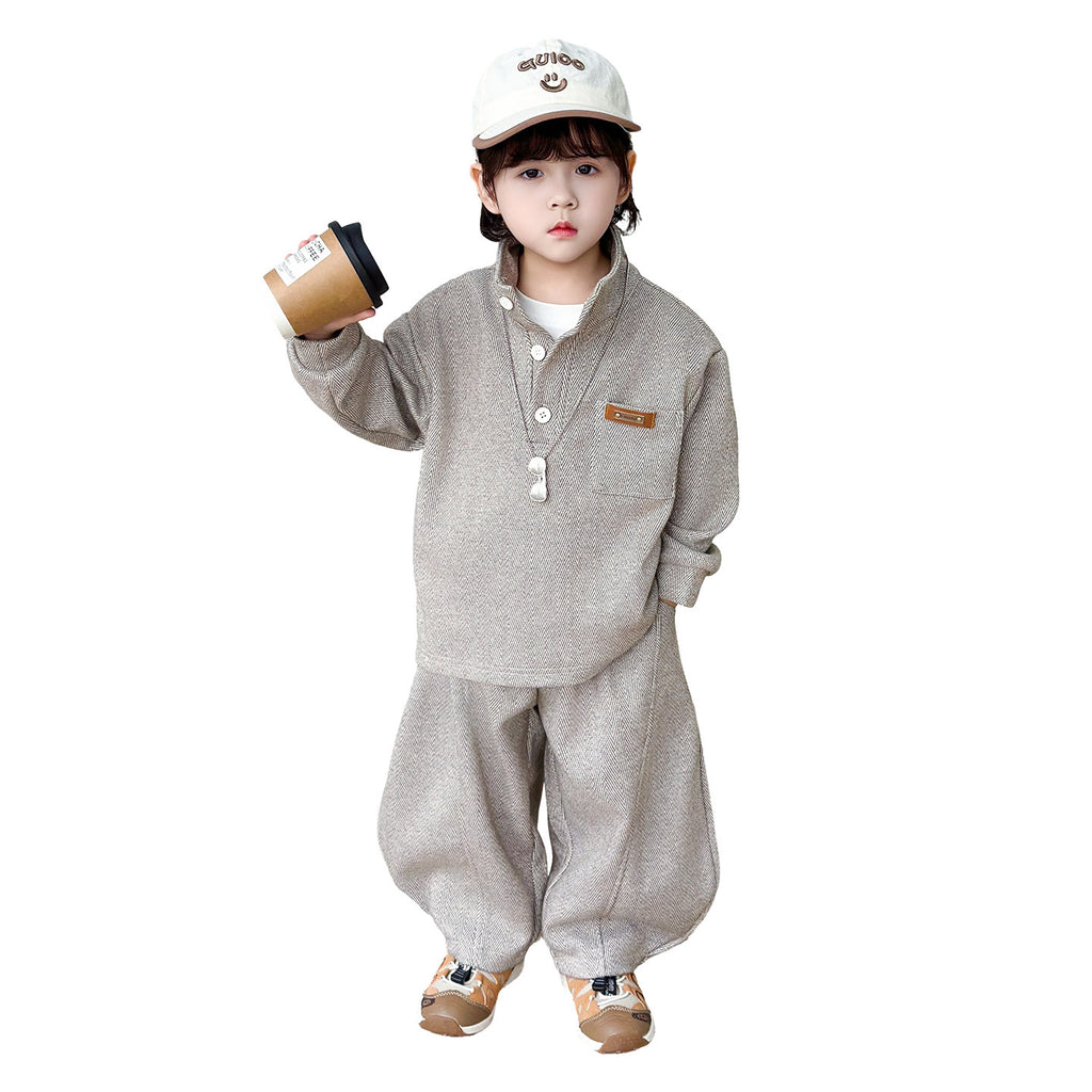 Trendy Long Sleeve Hooded Boys Two-Piece Hoodie Set