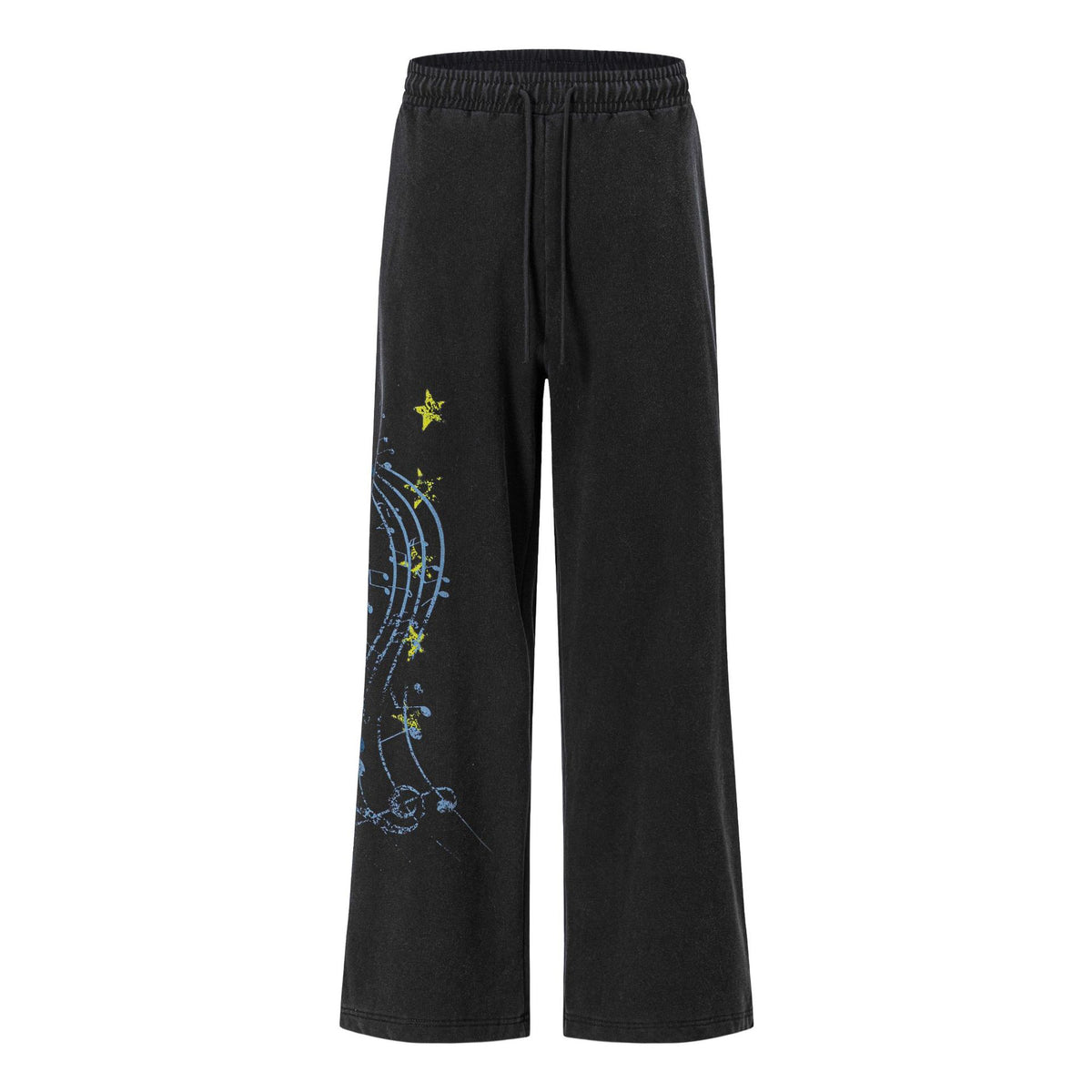 Wide Leg Sweatpants with Elastic Drawstring Waist, Distressed Frayed Edges