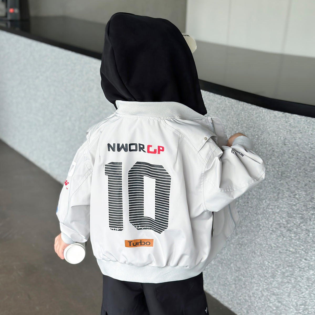 Boys Hooded Jacket Spring Autumn Layered Open Front Coat
