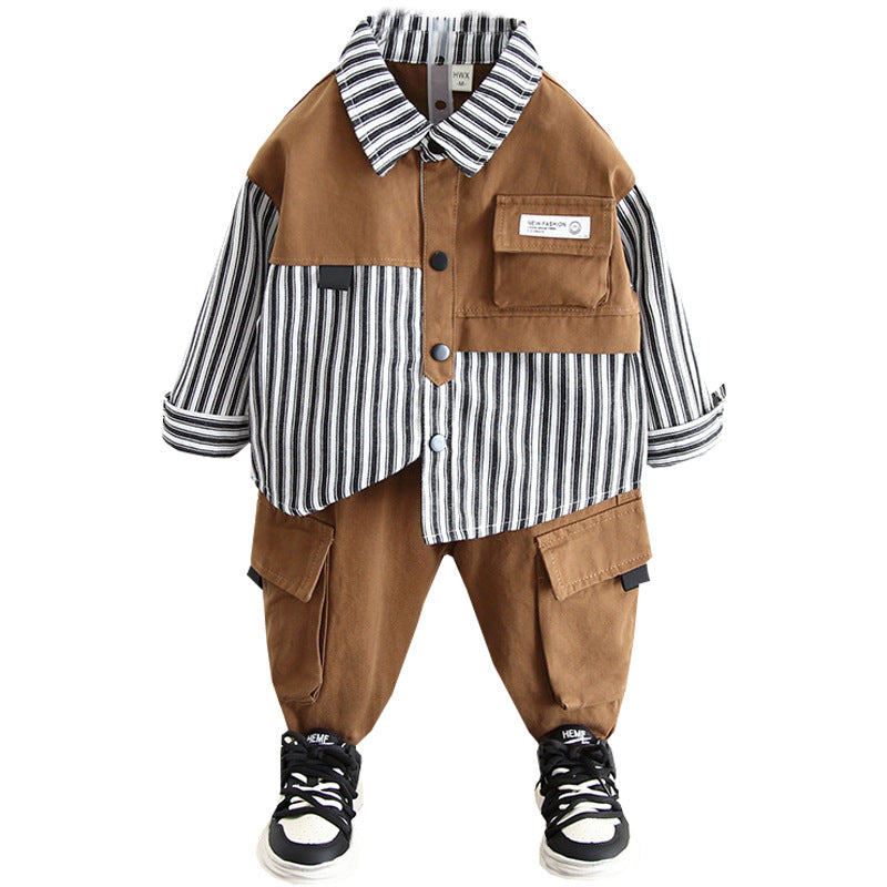 Boys Autumn Stylish Cool Shirt Set, Casual Smart Top Outfit for Kids