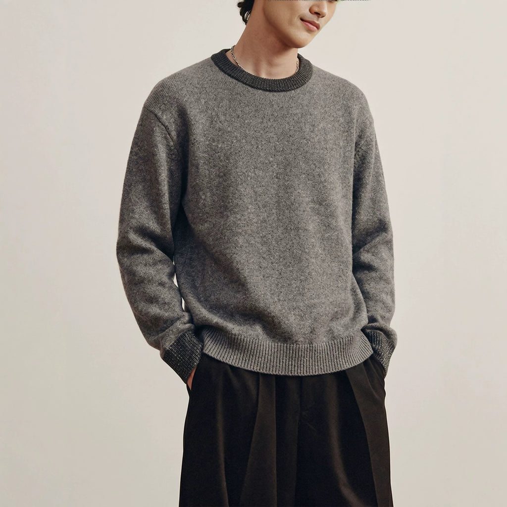 Color blocking loose round neck long sleeved sweater