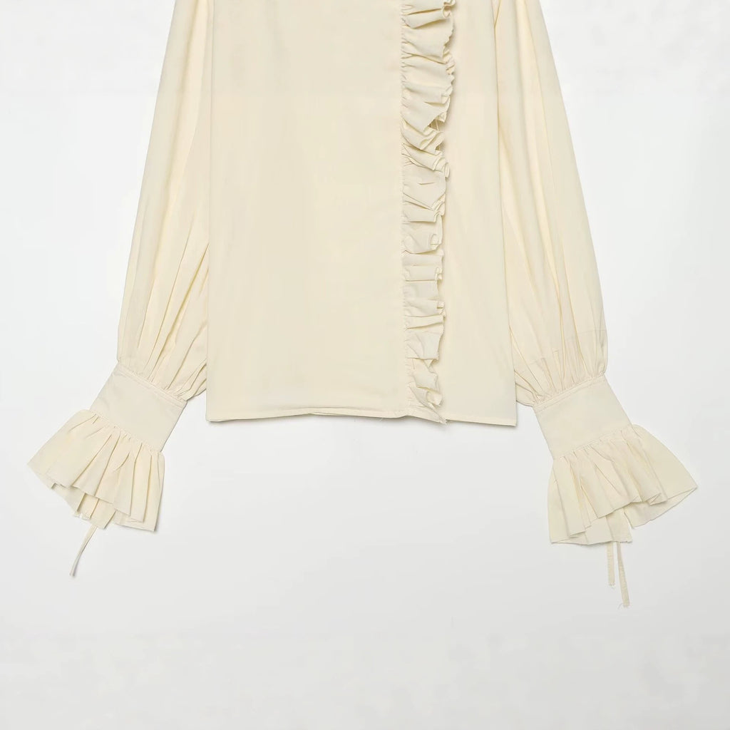 Lotus leaf edge spliced cotton shirt top for women