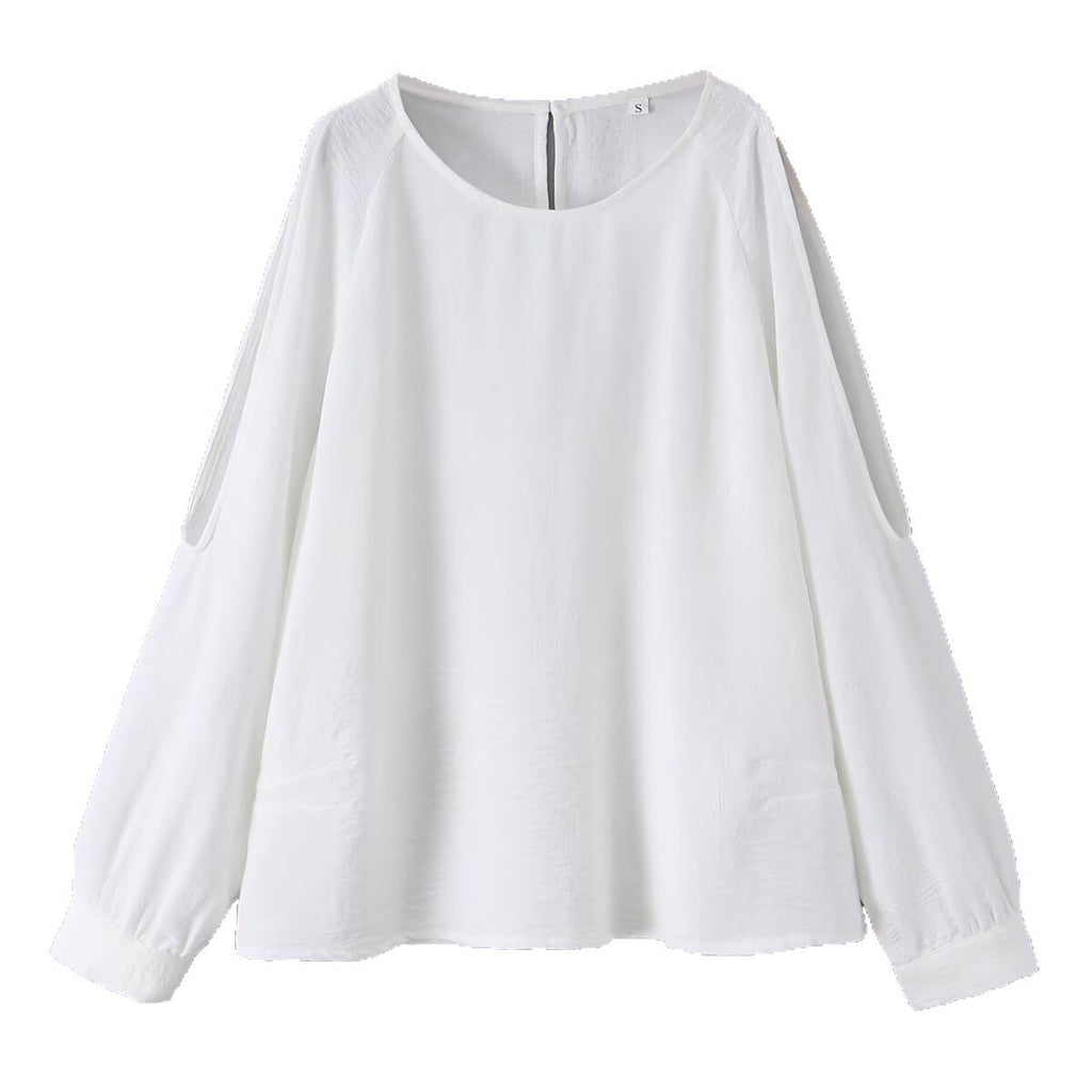 Hollow out shoulder long sleeved chiffon shirt for women