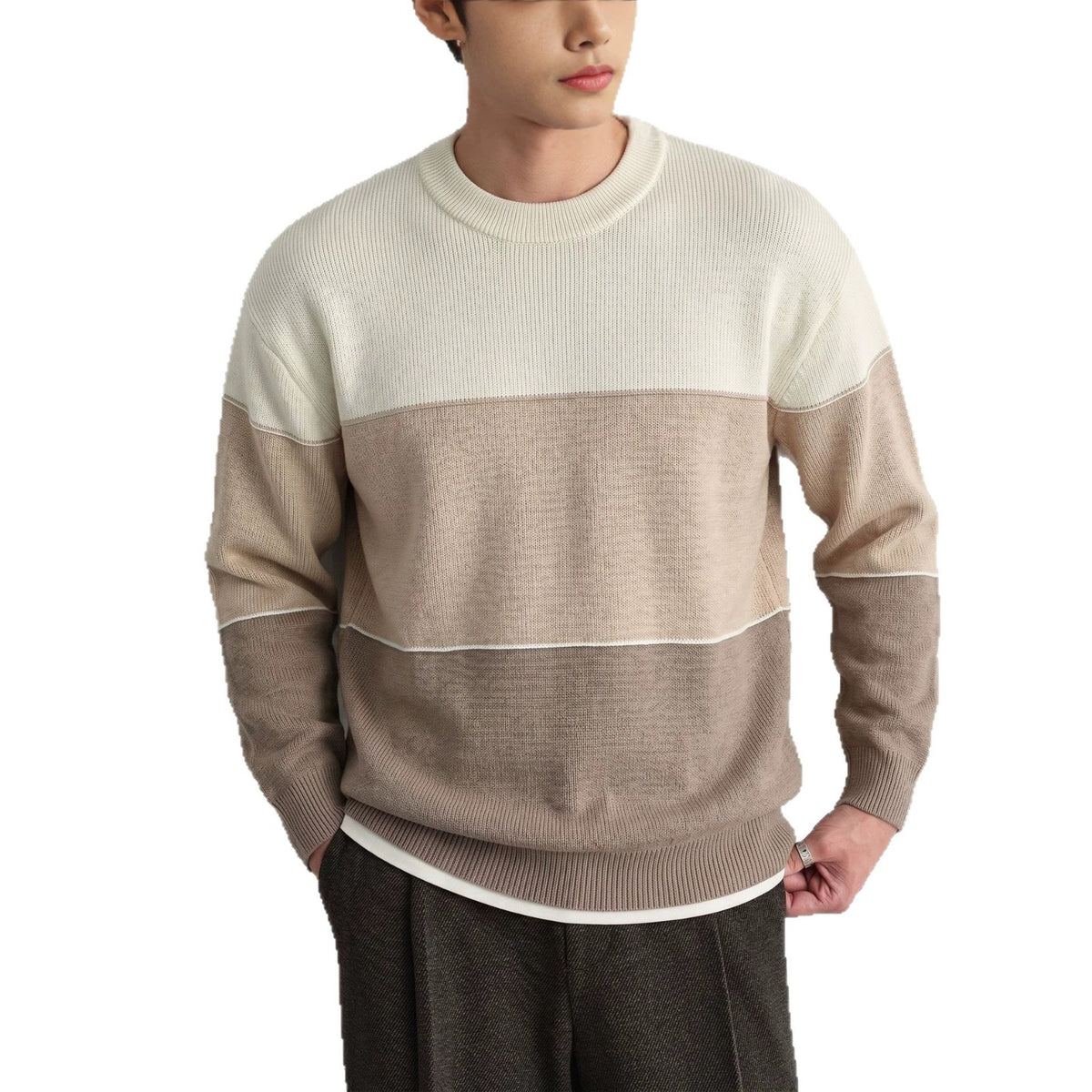 Men's contrasting round neck sweater