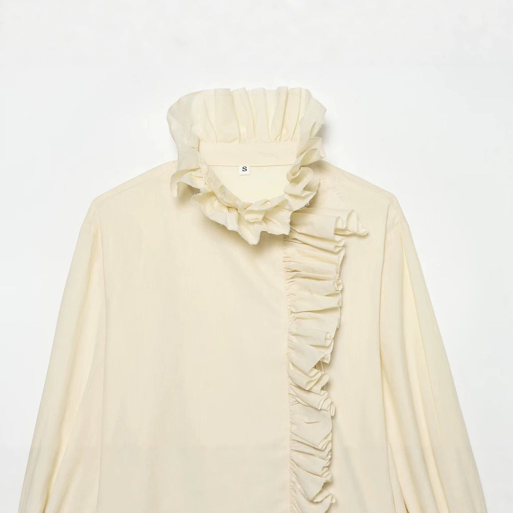Lotus leaf edge spliced cotton shirt top for women