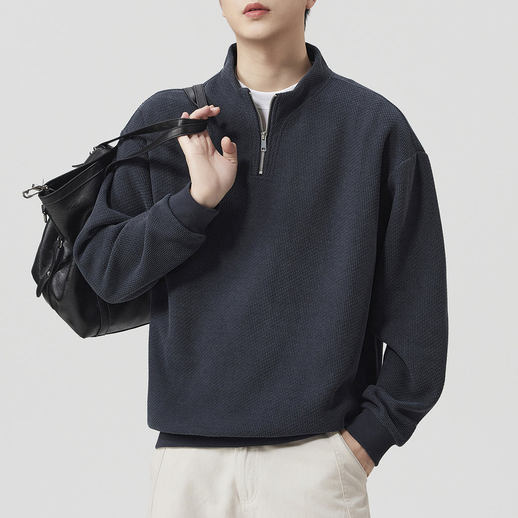 Men's Heavyweight Half Zip Long Sleeve Stand Collar Sweatshirt Top