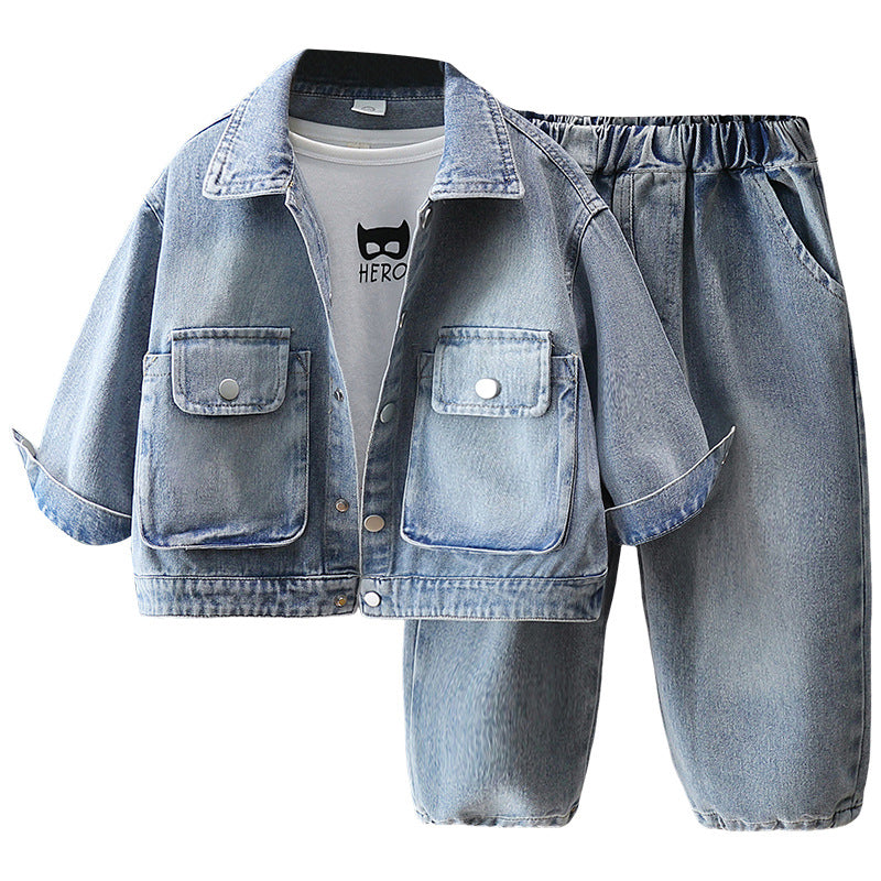 Casual Boys Denim Two-Piece Outfit Spring Autumn Cool Style Kids Clothes