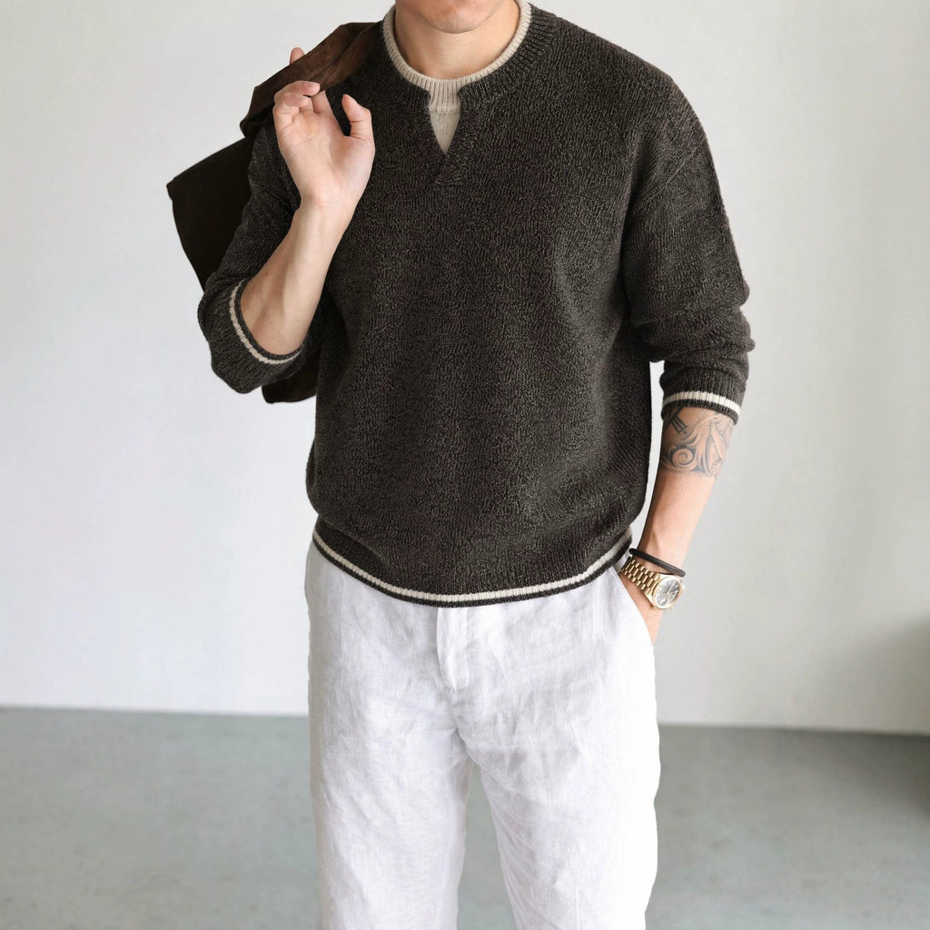 Color collision fake two sweaters for men