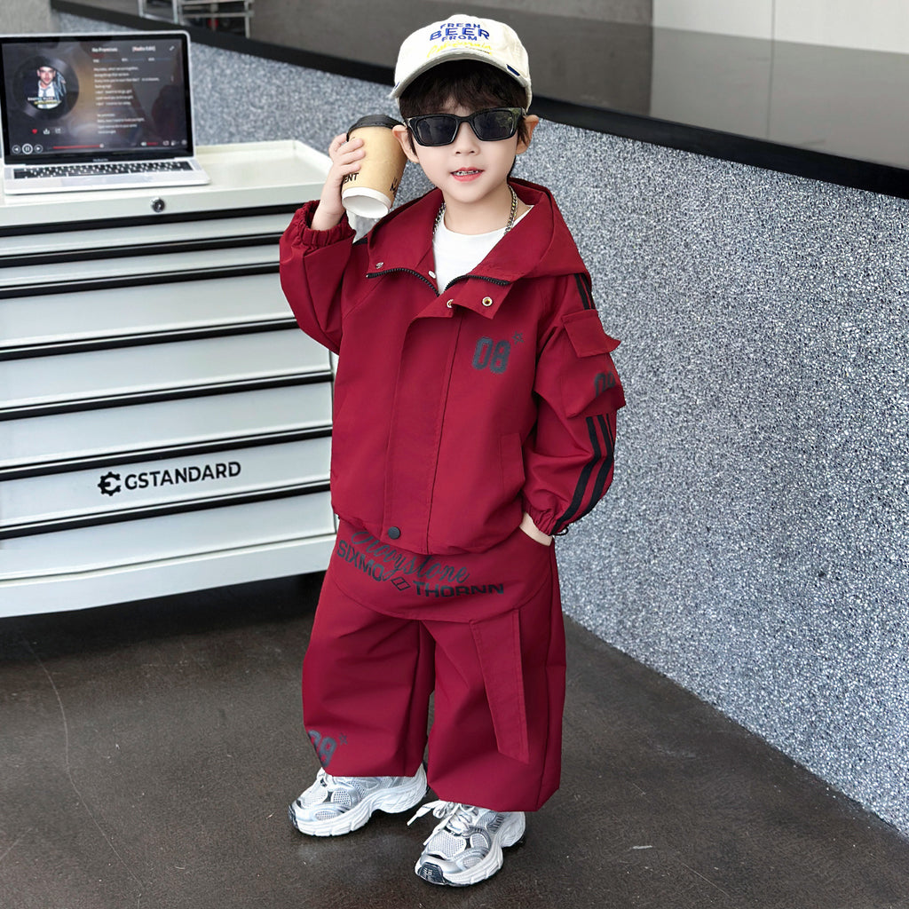 Boys' Stylish Spring Autumn Two-Piece Windbreaker Set