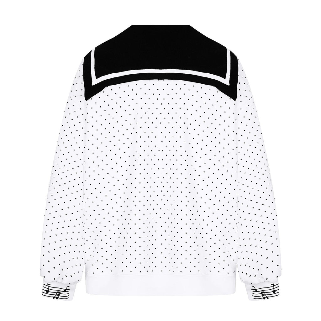 Polka Dot Zipper Sailor Collar Loose Fit Hoodie Jacket