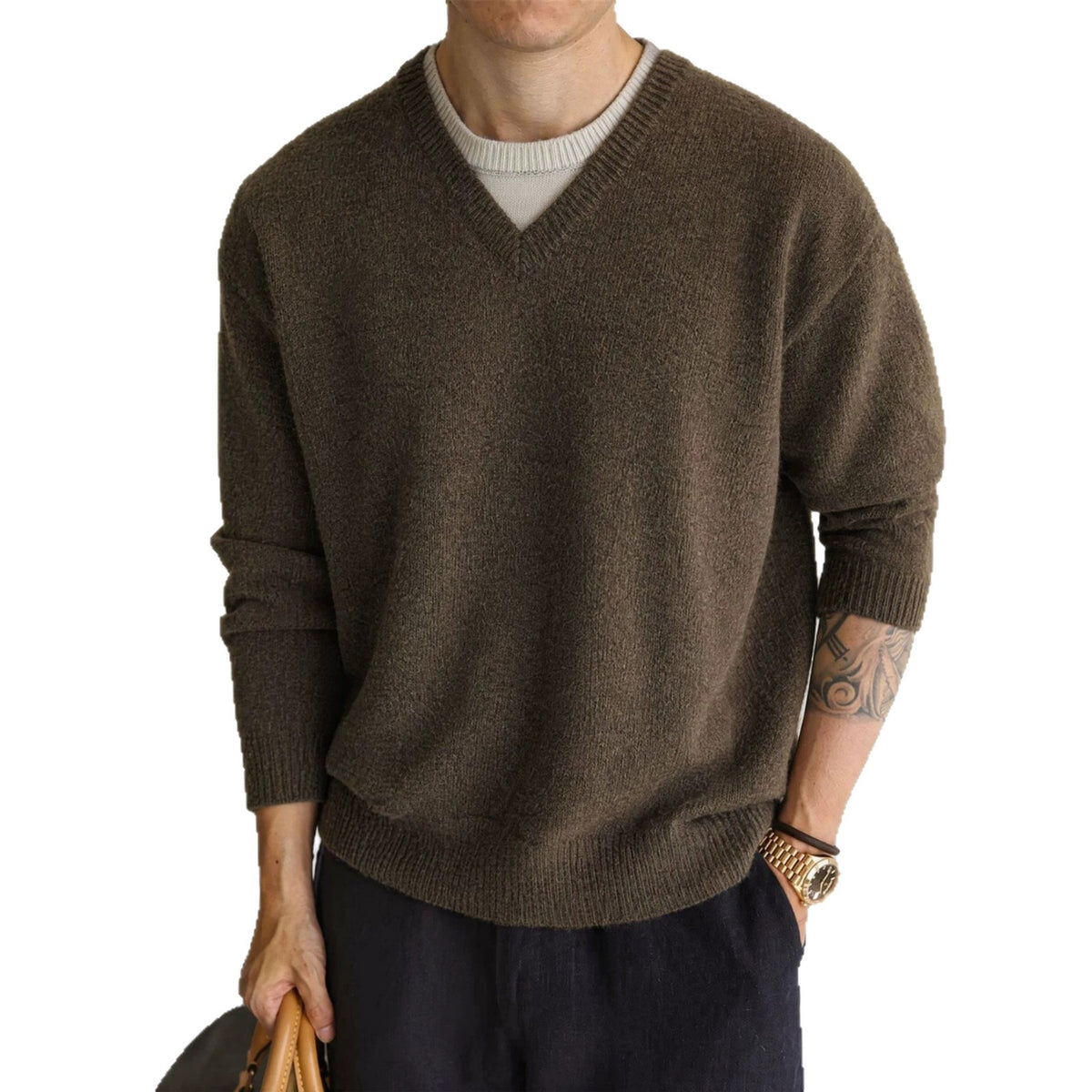 Fake two V-neck spliced sweaters