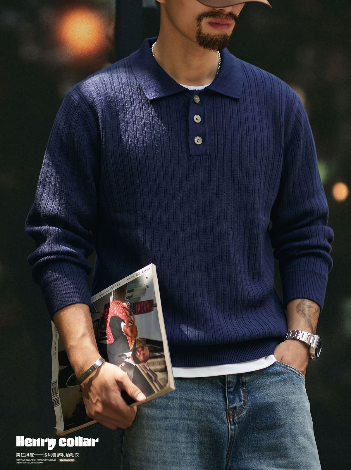 Collar long sleeved sweater