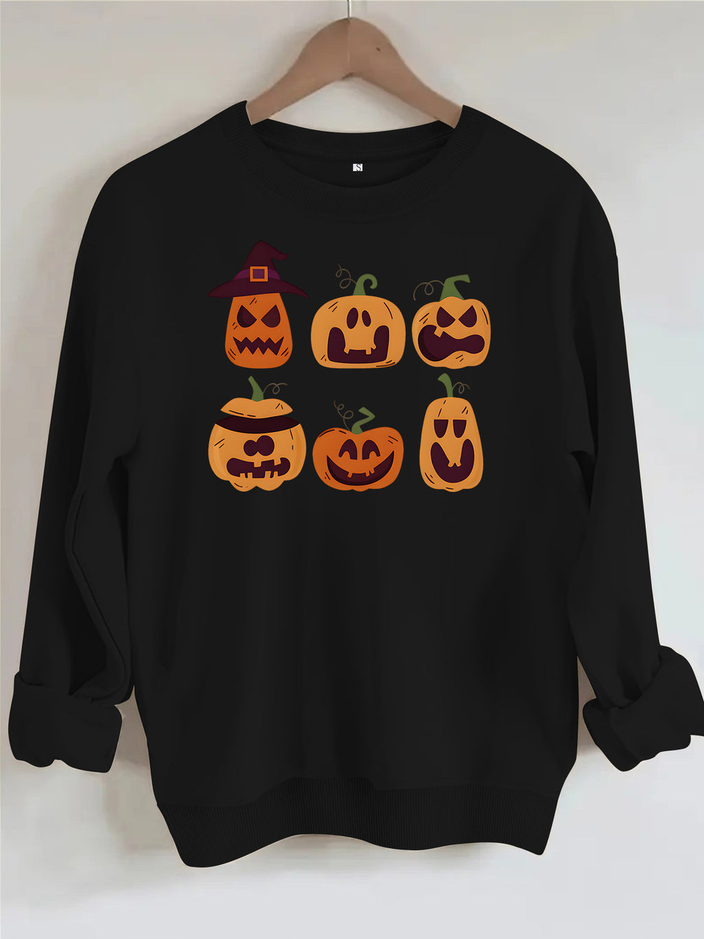 Pattern printed round neck fleece hoodie