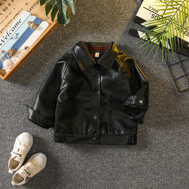 Stylish Boys Faux Leather Jacket Spring Autumn Outerwear