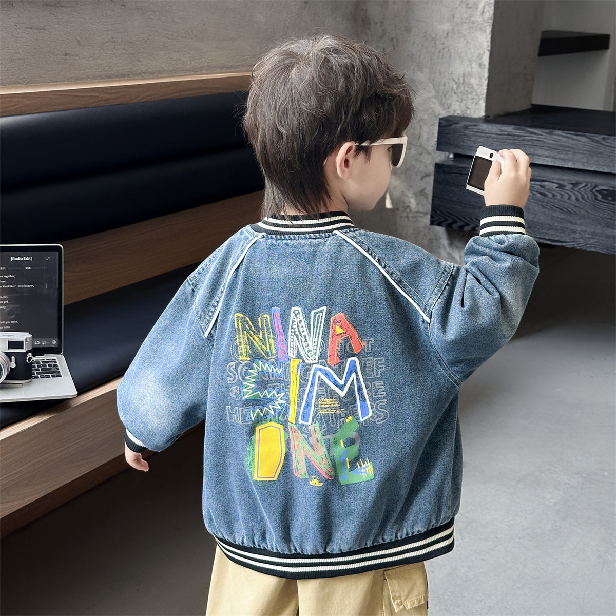 Casual Denim Button Front Lapel Regular Boys Baseball Jacket