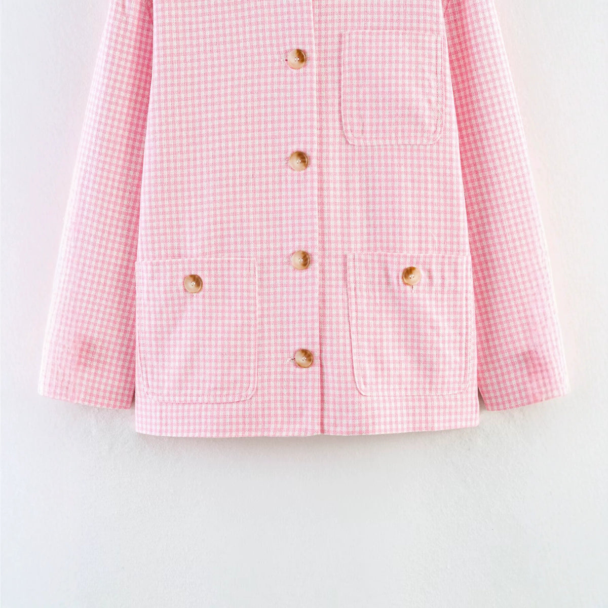 Loose multi pocket decorative plaid short jacket for women's clothing