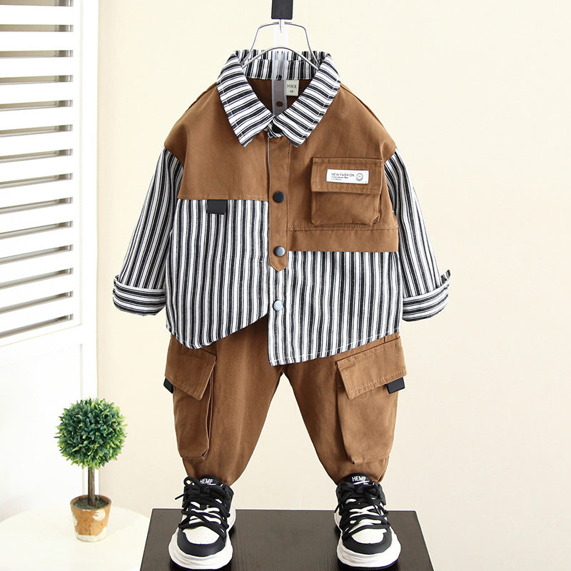 Boys Autumn Stylish Cool Shirt Set, Casual Smart Top Outfit for Kids