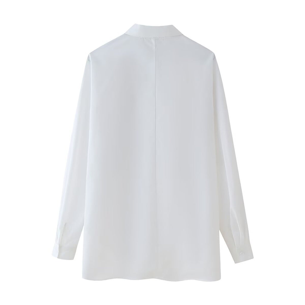 Bead embroidered long sleeved lapel shirt