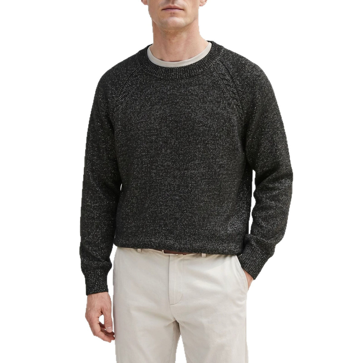Round neck long sleeved pullover sweater