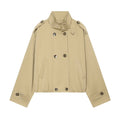 Loose double breasted shoulder strap stand up collar trench coat for women