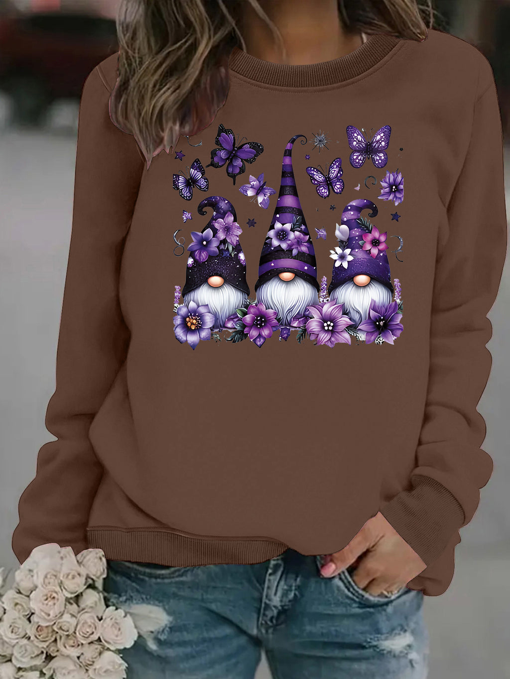 Round neck fleece hoodie