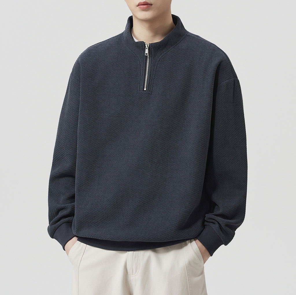 Men's Heavyweight Half Zip Long Sleeve Stand Collar Sweatshirt Top