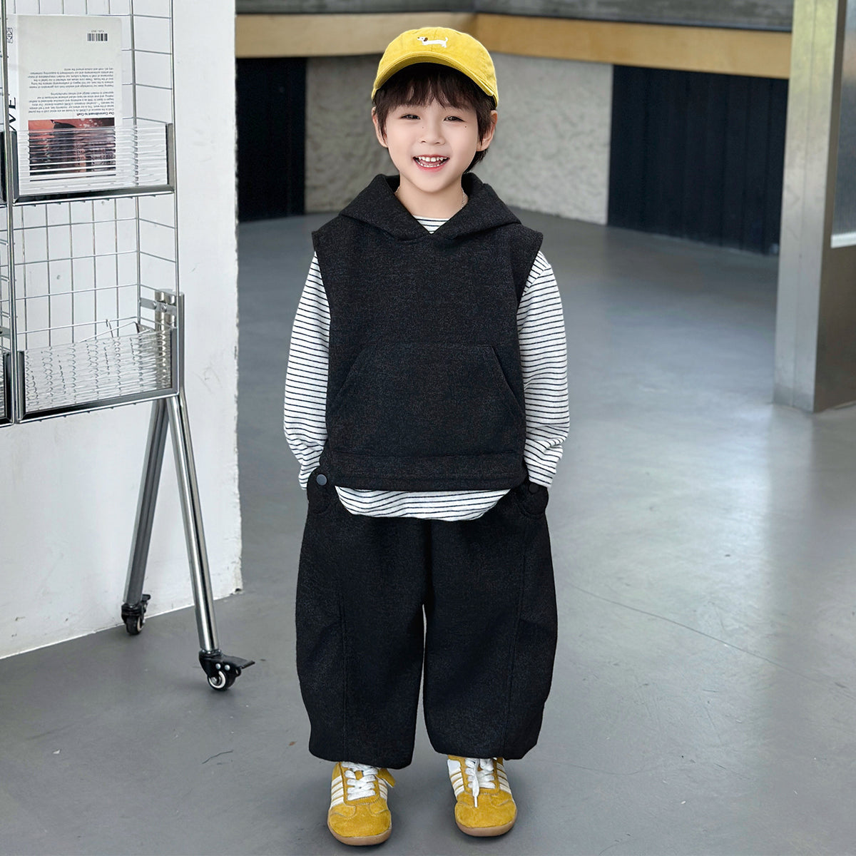 Boys Autumn  Casual Hooded Vest Base Shirt Pants Three-Piece Set