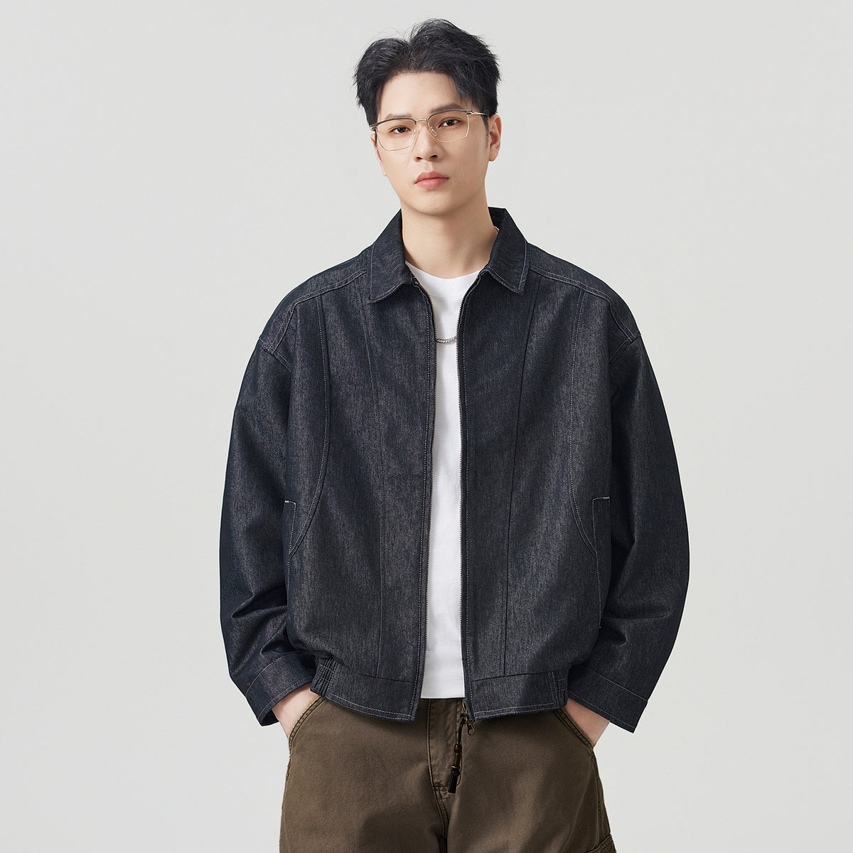 Men's Casual Raw Denim Turn-down Collar Jacket