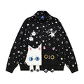 Loose fitting stand up collar cardigan sweatshirt with patch pockets