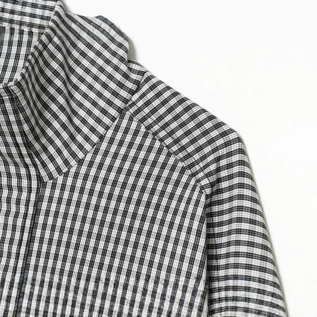 Loose pocket decoration zipper stand up collar contrasting plaid coat for women