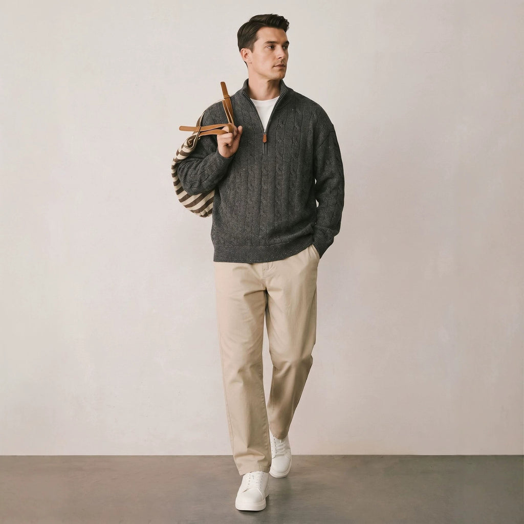 Half zip stand up collar long sleeved loose sweater