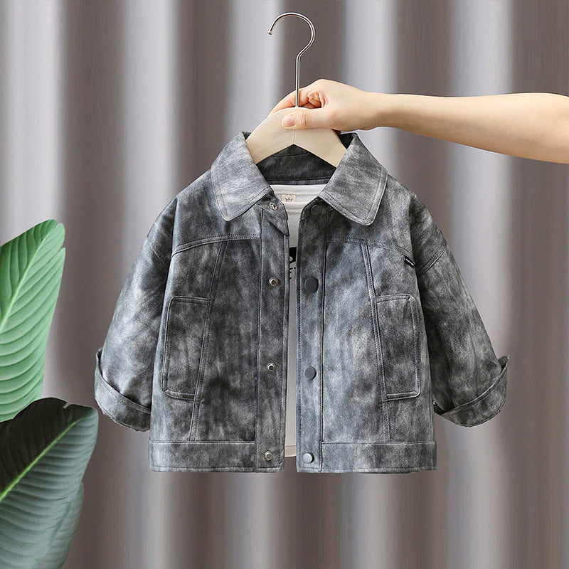 Boys Vintage Leather Jacket Autumn Outerwear