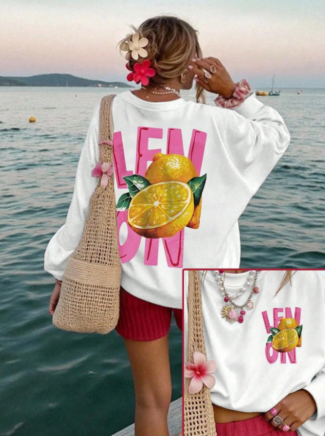 Lemon print loose hoodie