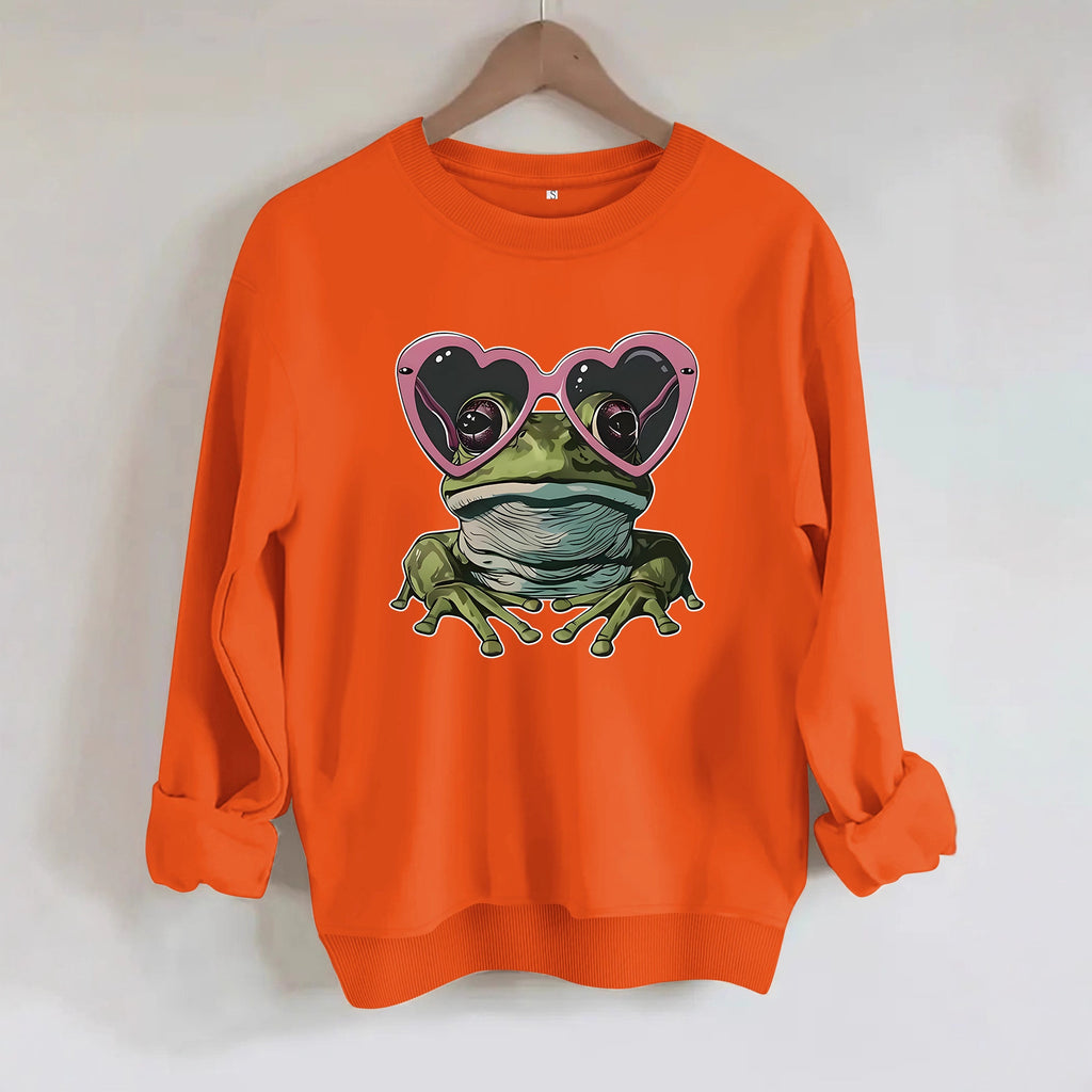 Frog print round neck hoodie