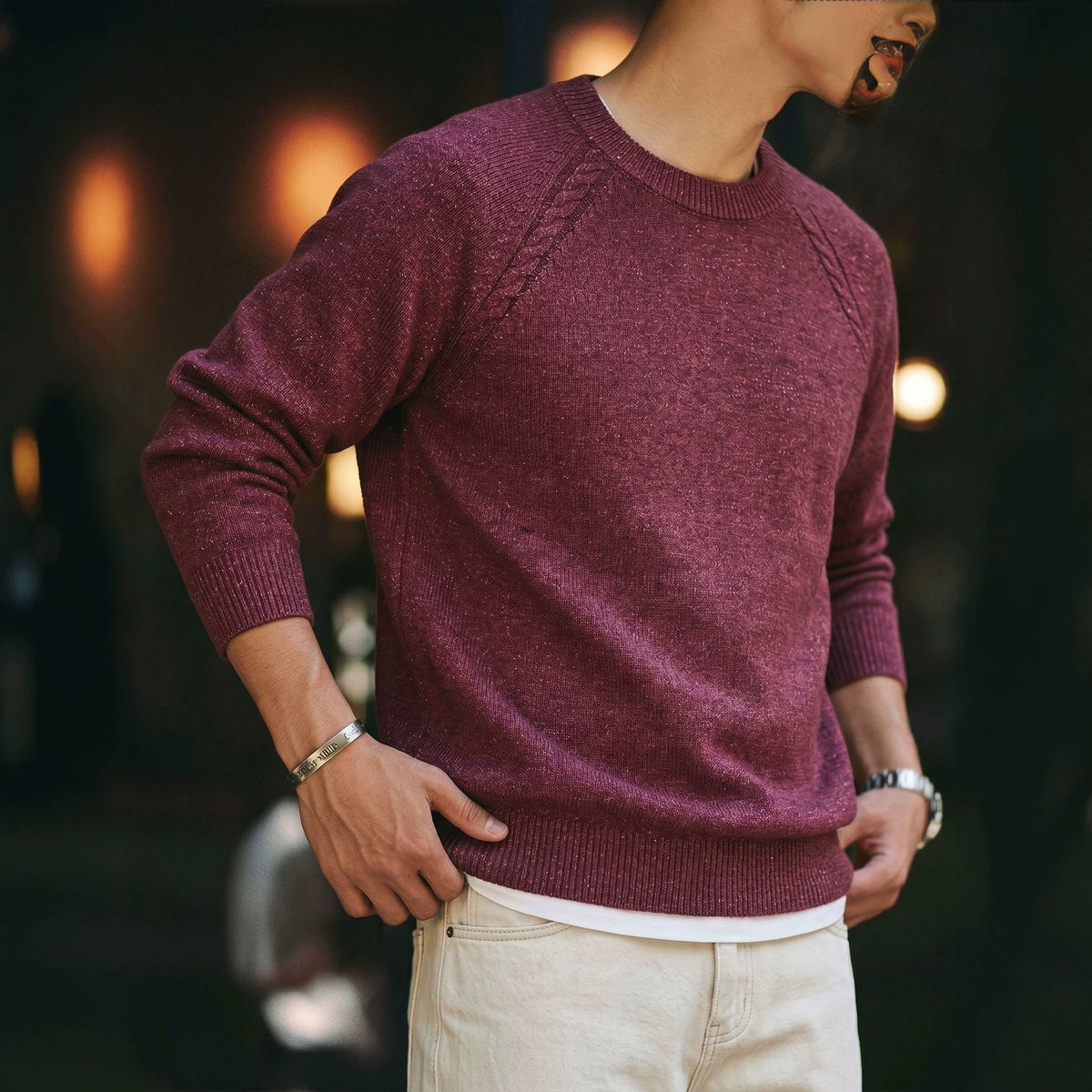 Round neck long sleeved pullover sweater