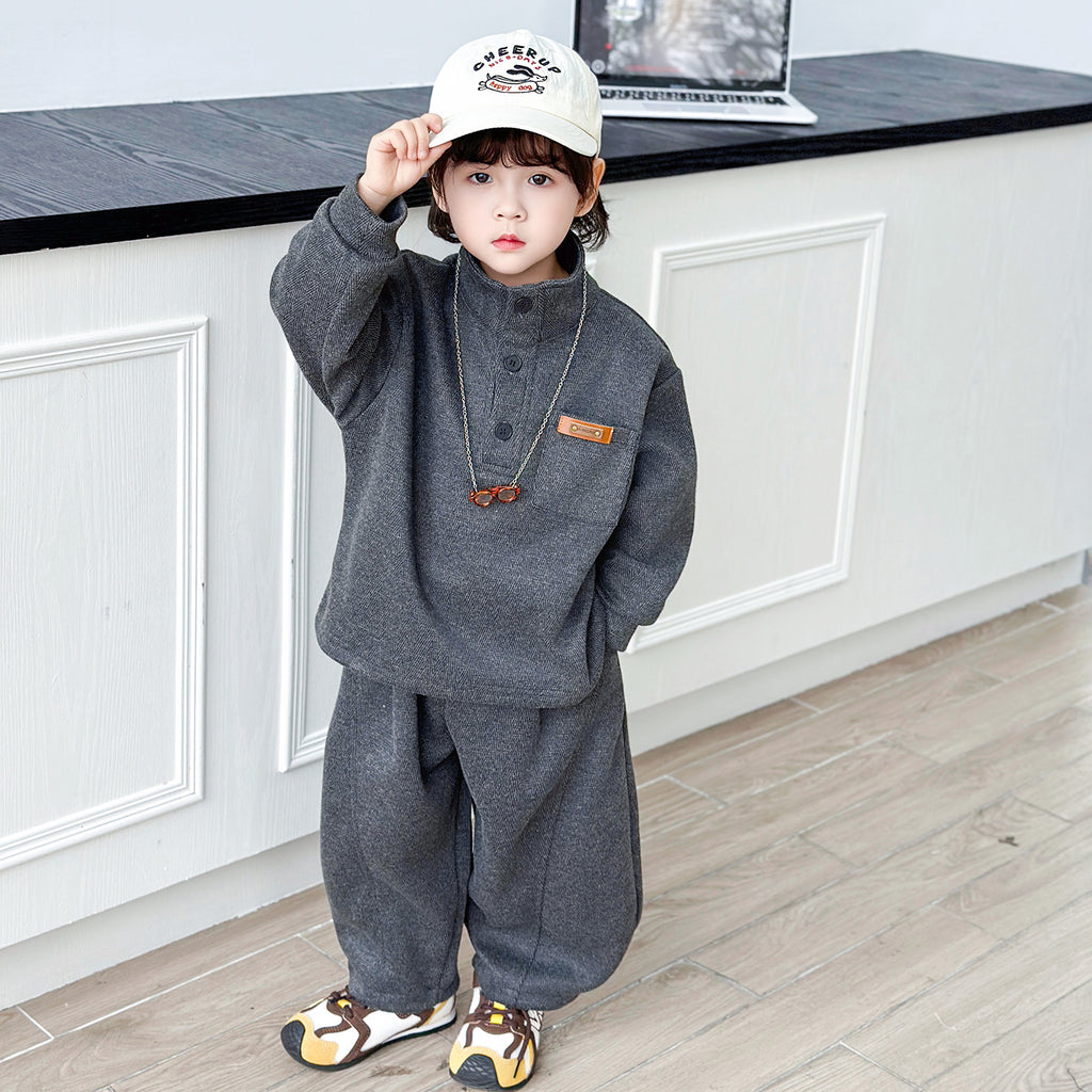 Trendy Long Sleeve Hooded Boys Two-Piece Hoodie Set