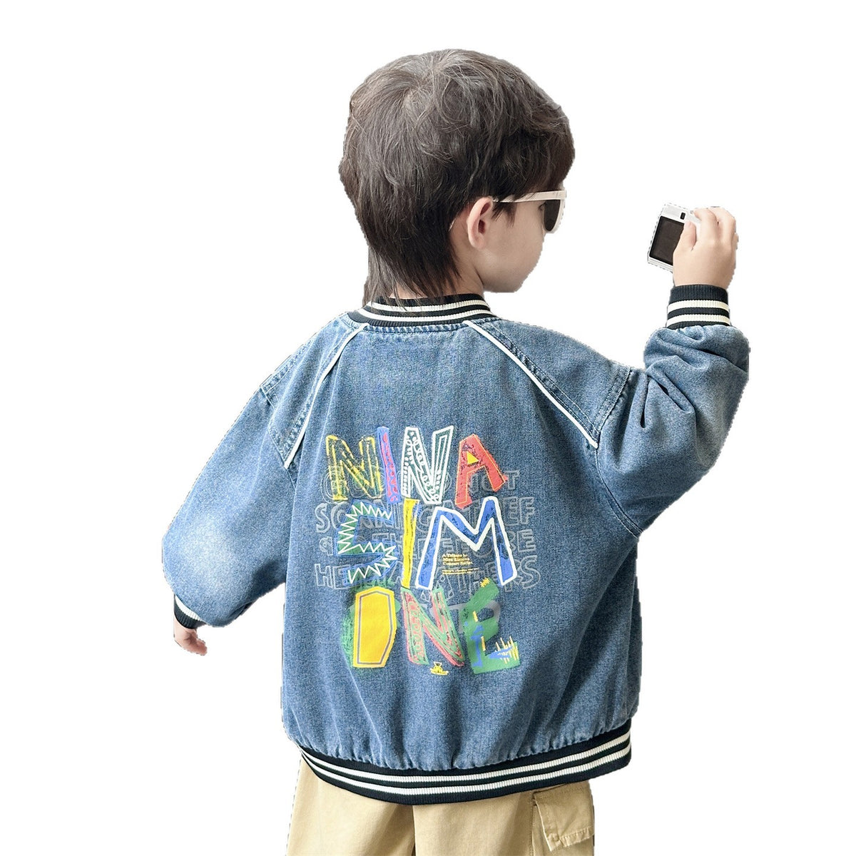 Casual Denim Button Front Lapel Regular Boys Baseball Jacket