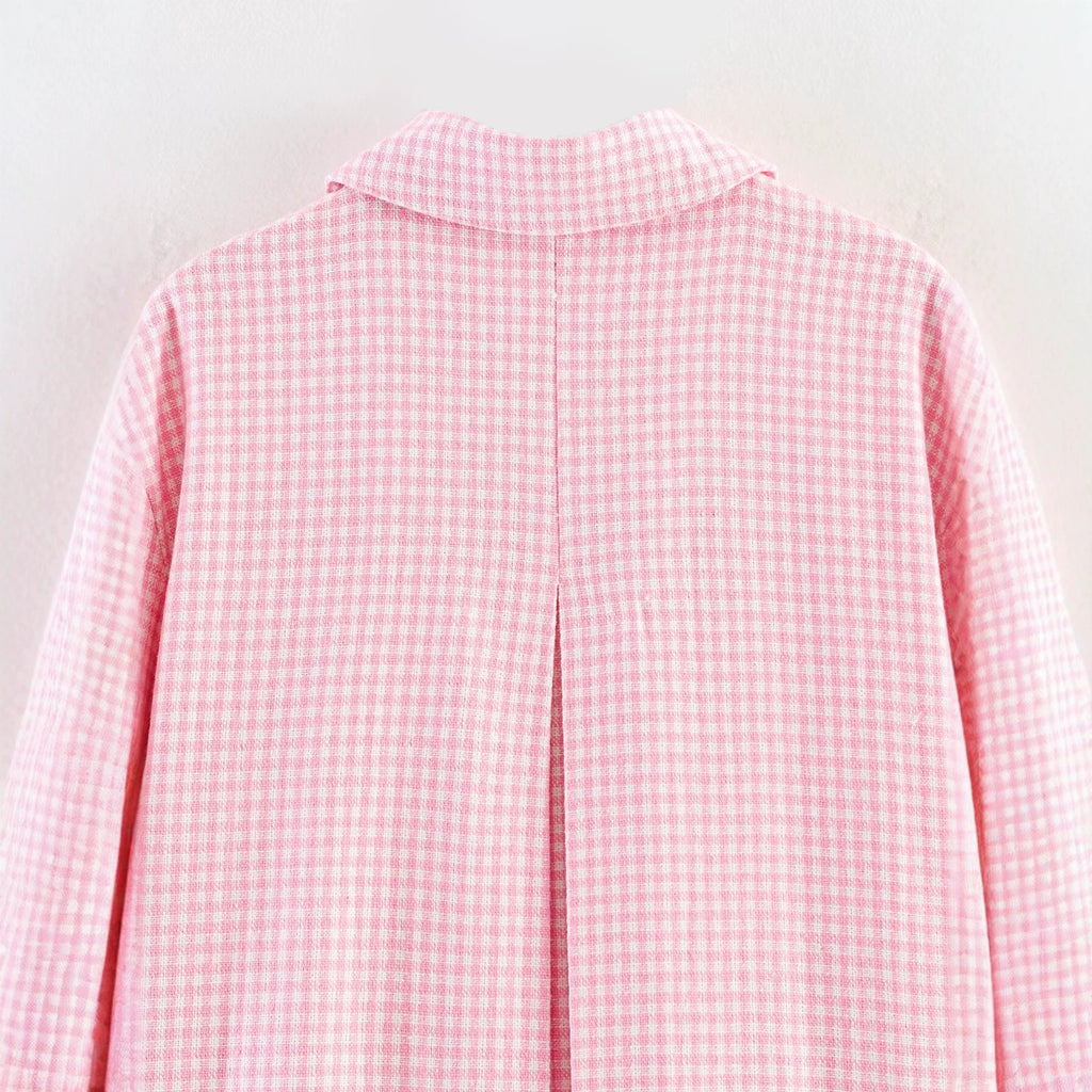 Loose multi pocket decorative plaid short jacket for women's clothing