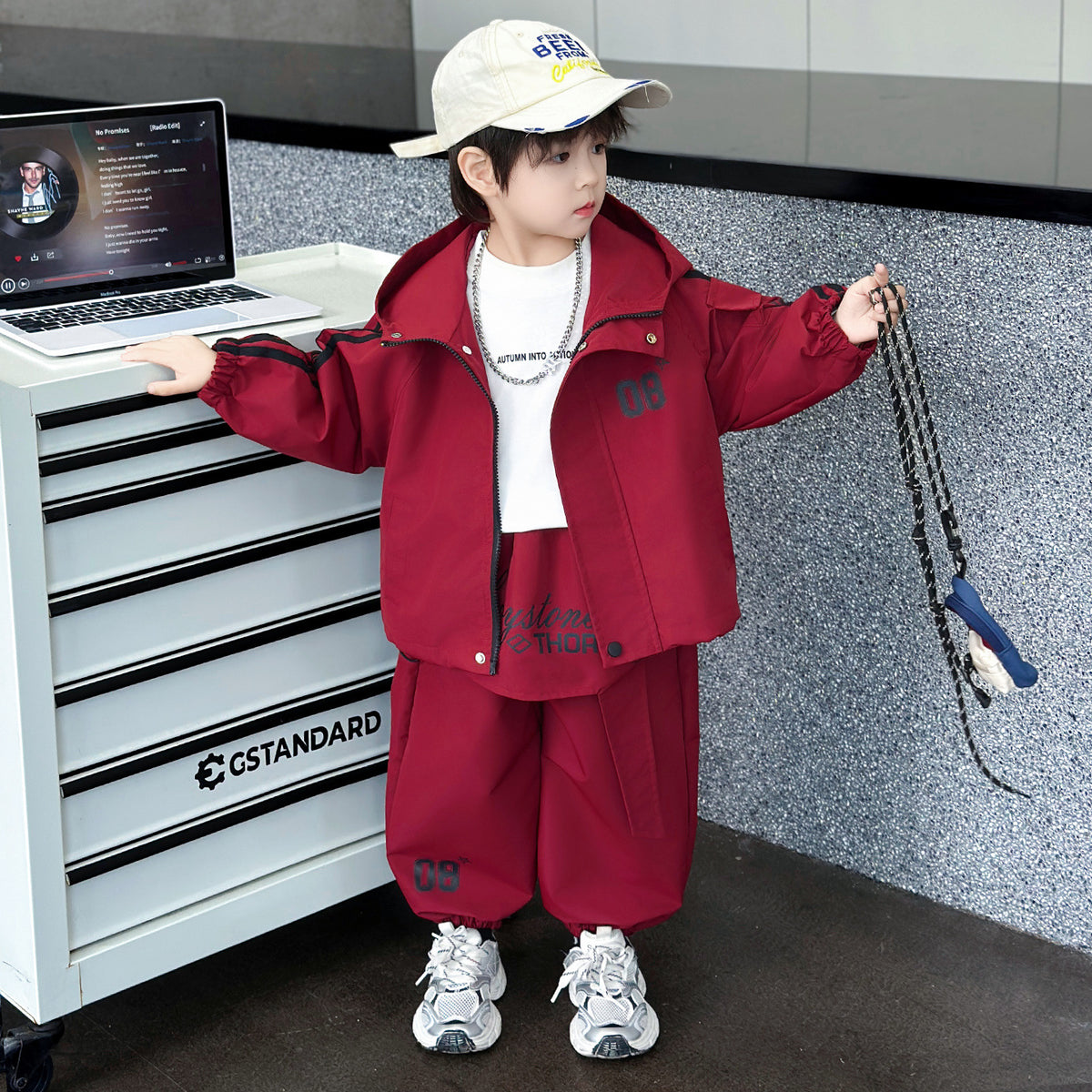 Boys' Stylish Spring Autumn Two-Piece Windbreaker Set