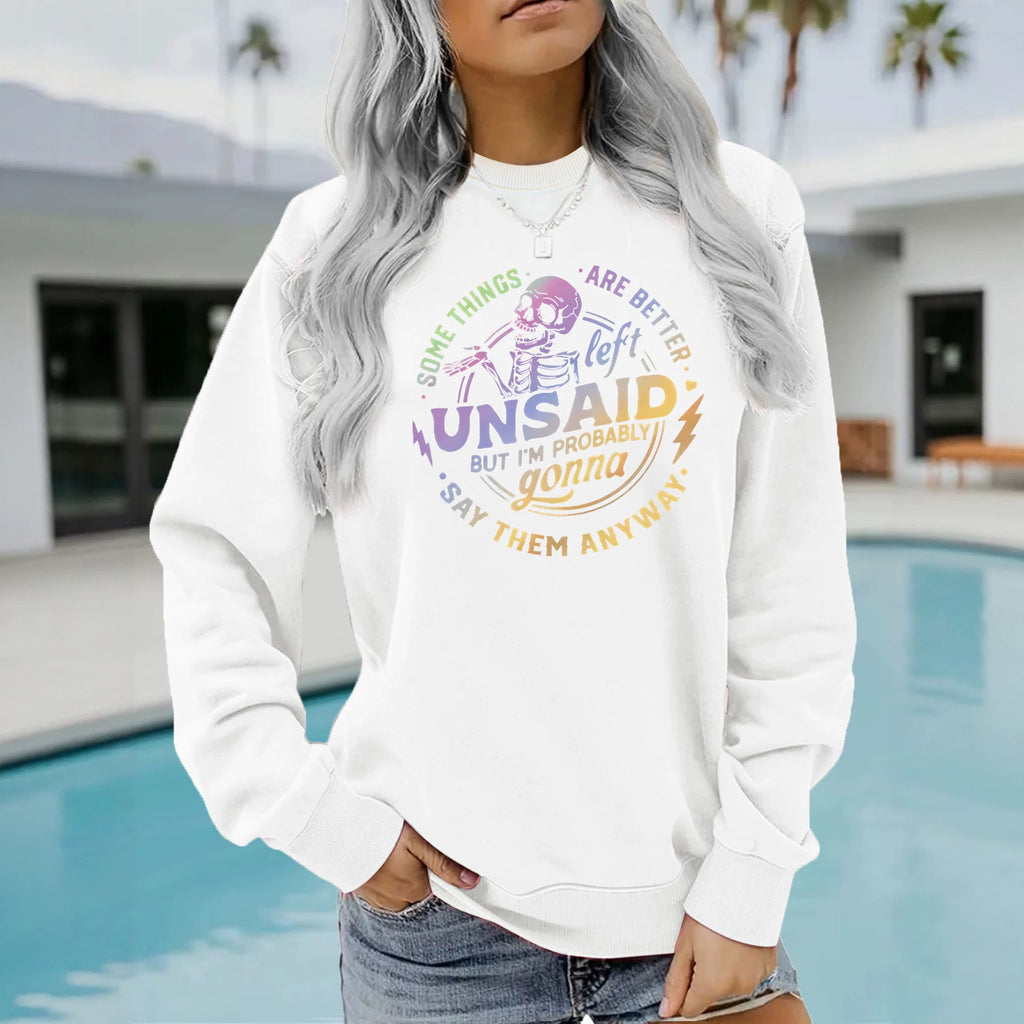Pattern printed round neck fleece hoodie