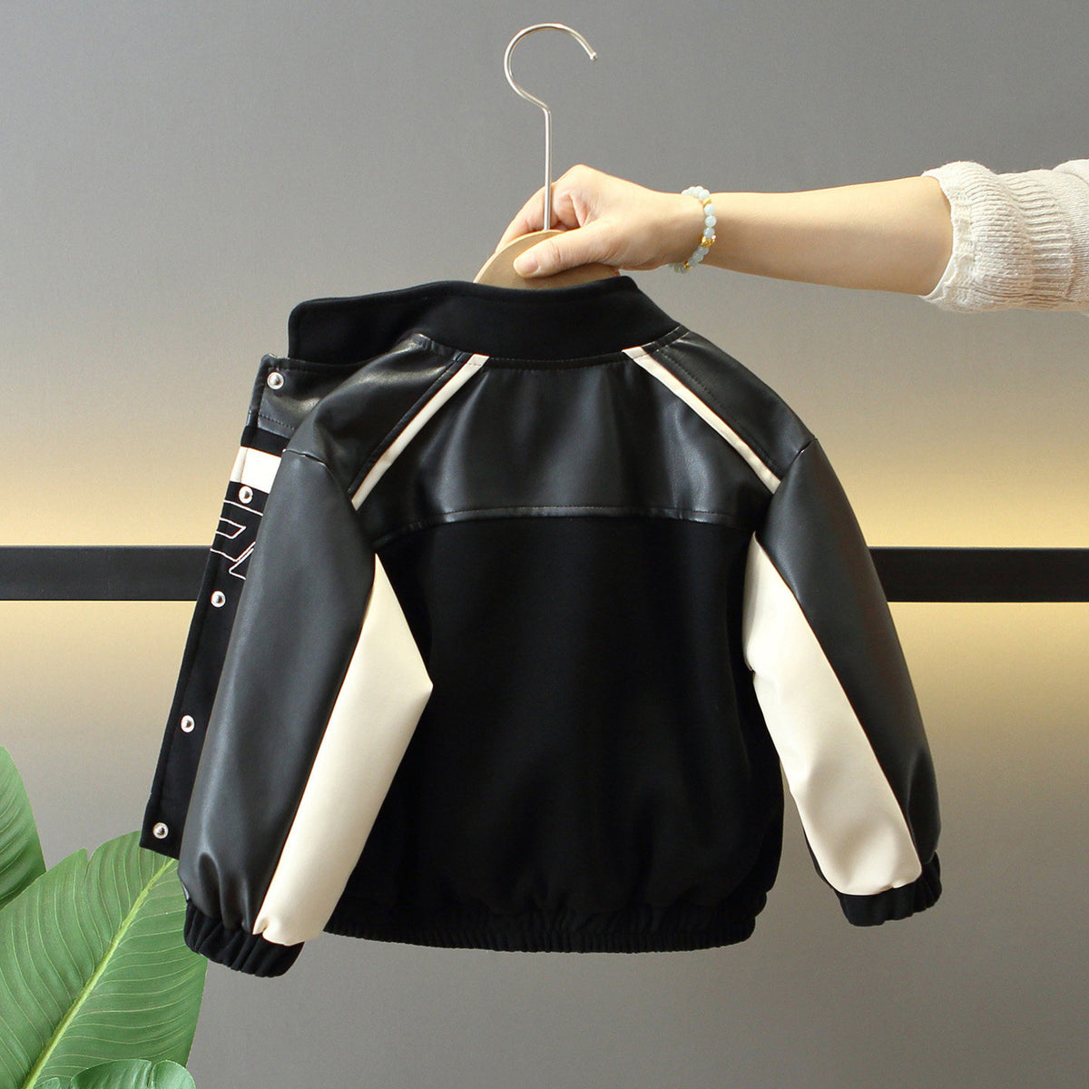 Style PU Leather Zipper Stand Collar Slim Fit Jacket for Boys