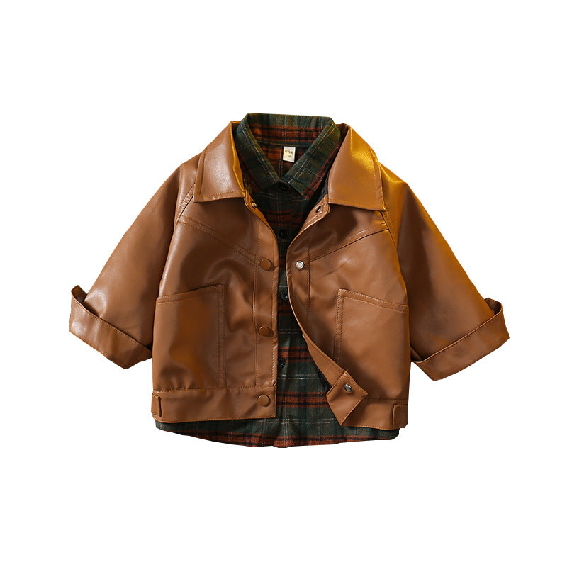 Stylish Boys Faux Leather Jacket Spring Autumn Outerwear