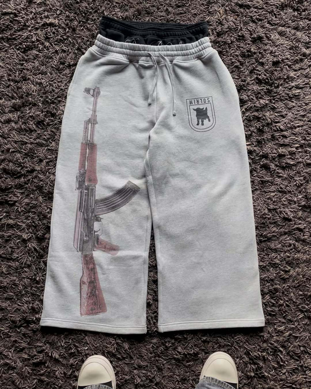 Streetwear Double Waist Embroidery Cuff Couples Sweatpants