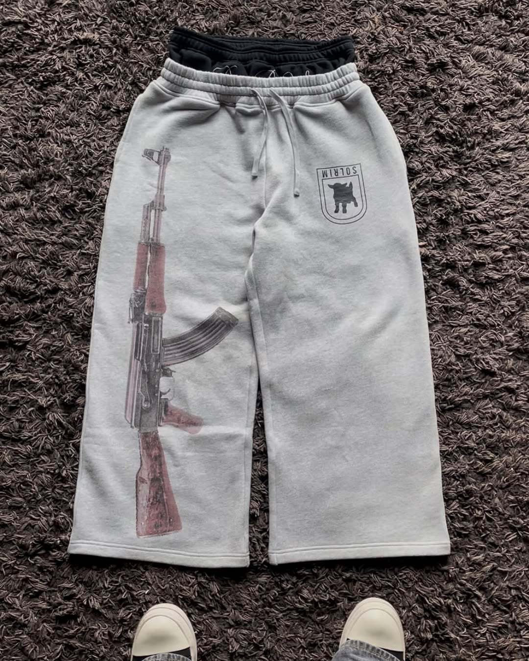 Streetwear Double Waist Embroidery Cuff Couples Sweatpants