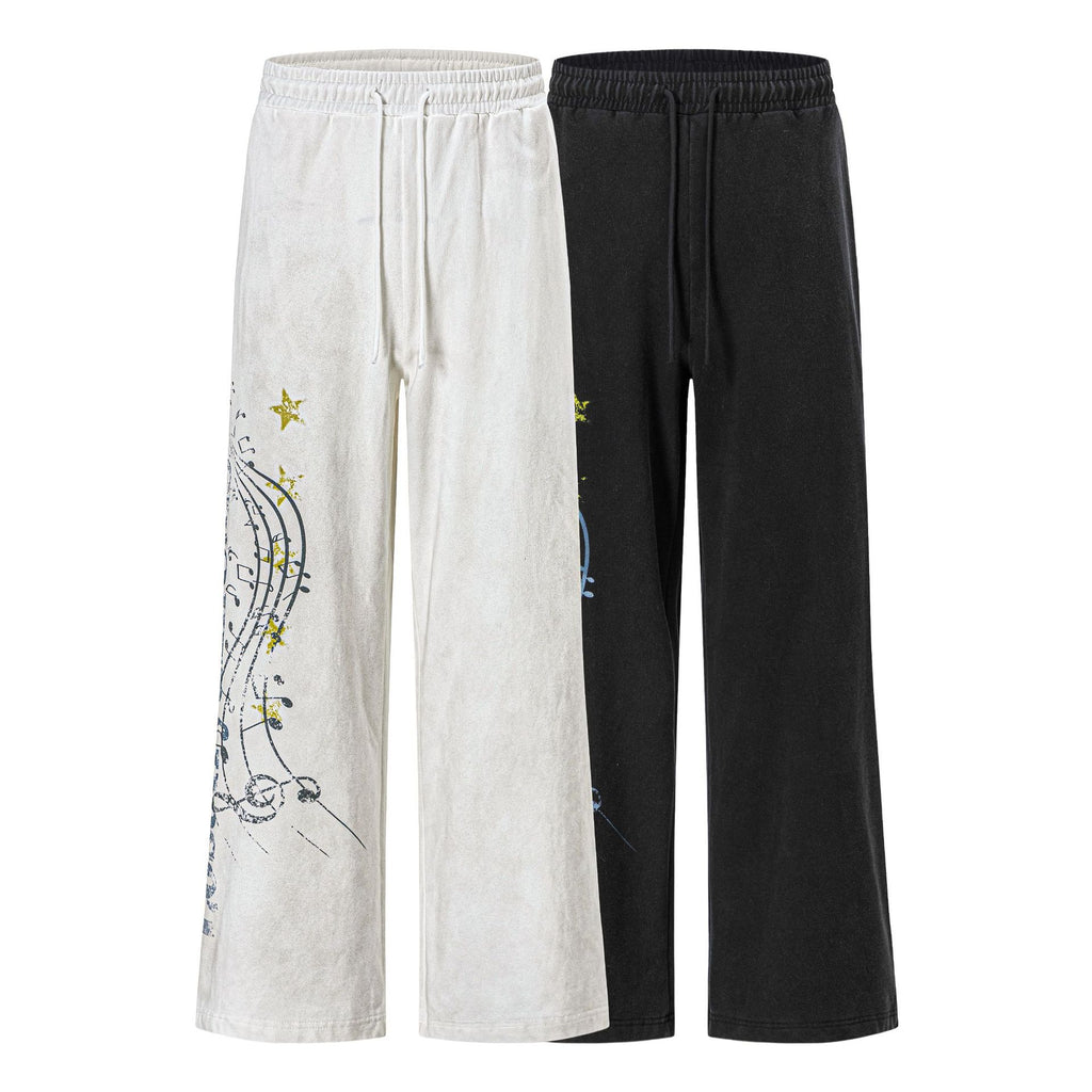 Wide Leg Sweatpants with Elastic Drawstring Waist, Distressed Frayed Edges